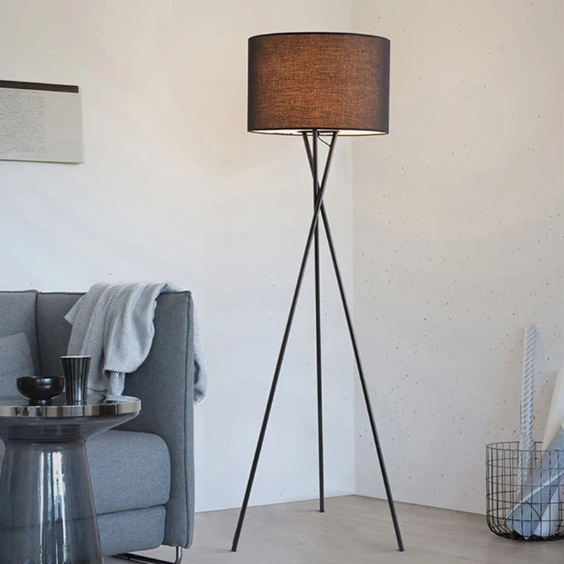 Modern LED Floor Lamp - Elegant Wood & Metal Design with Fabric Shade